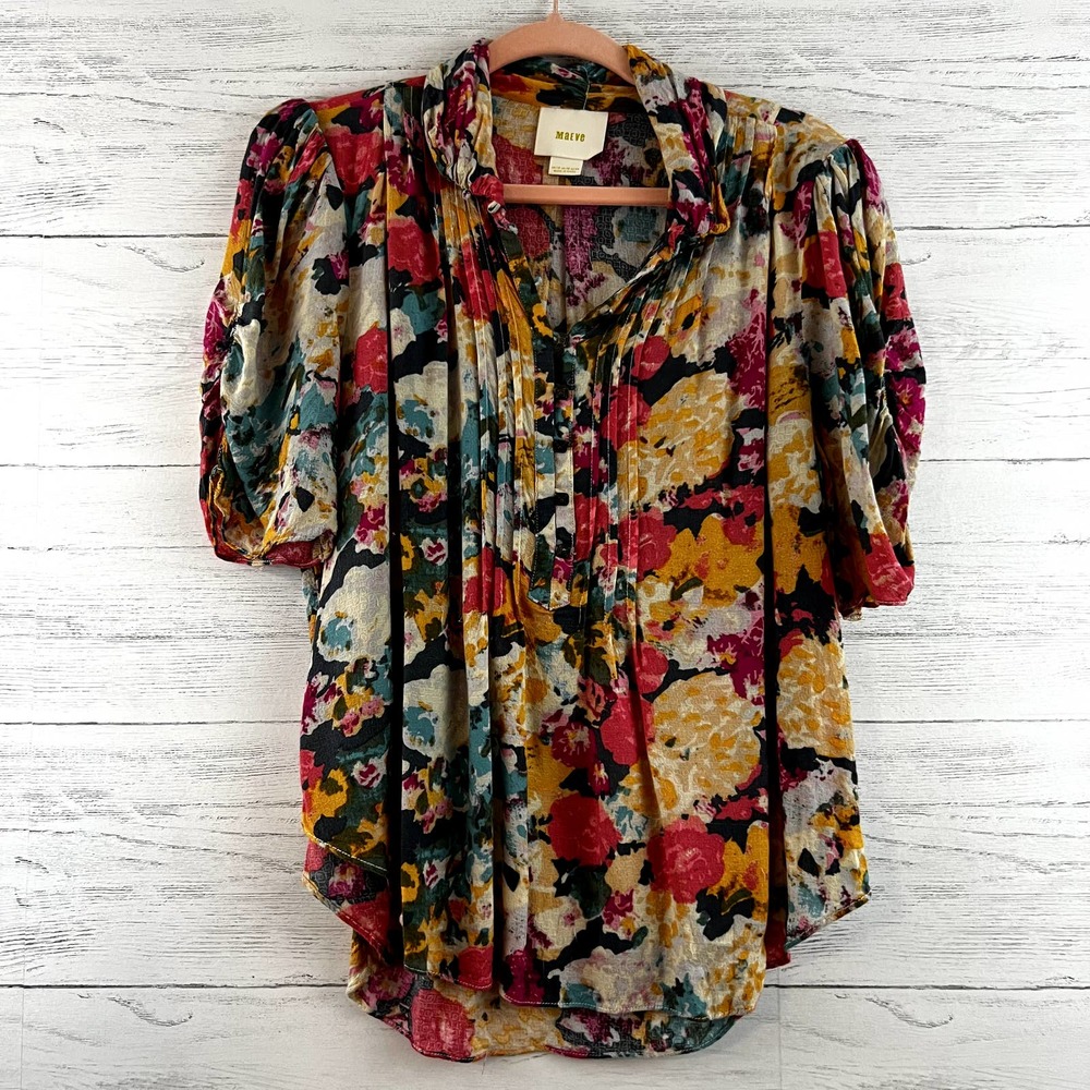 Maeve Floral Short Sleeve Popover Top Size 12